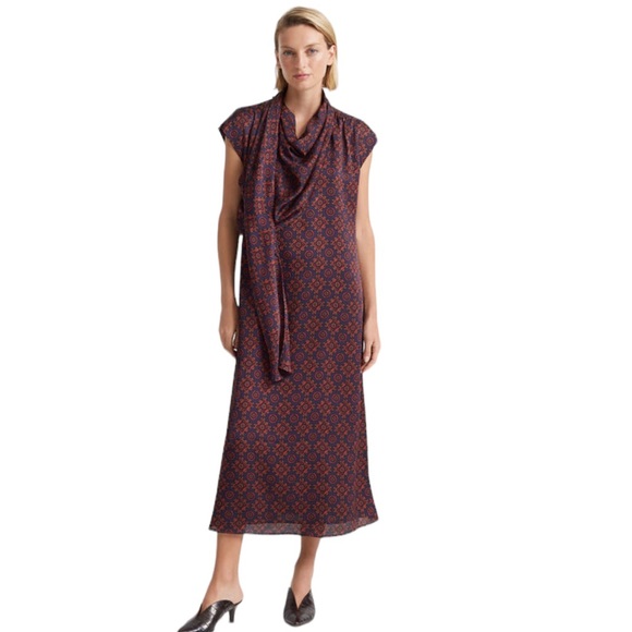 Club Monaco Women Drape Neck Dress Blue Mix Size 6 - Picture 1 of 8